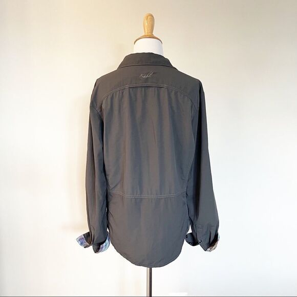 Gray Women's Kuhl Hiking Shirt with rolled sleeves - Picture 3 of 8